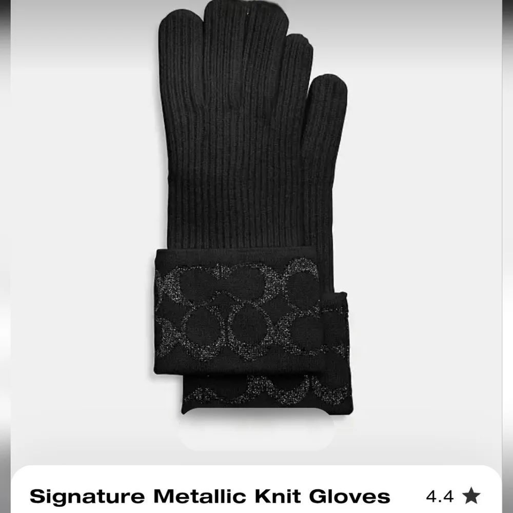 Coach Winter Knit Tech Gloves Black Silver Metallic Merino Warm Wool